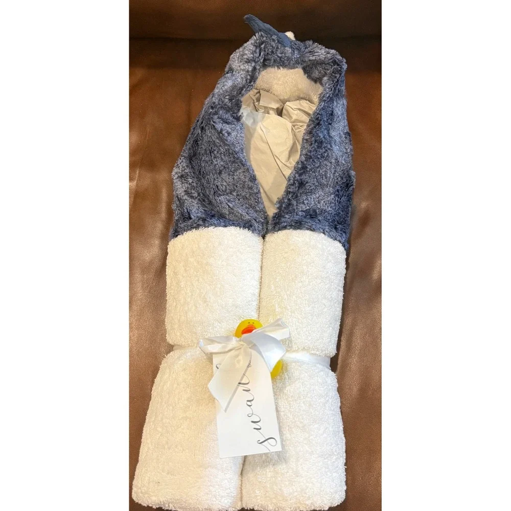 Swankie Blankie Minky Hooded Towel Blue White Dinosaur Spikes Terry Cloth NEW
